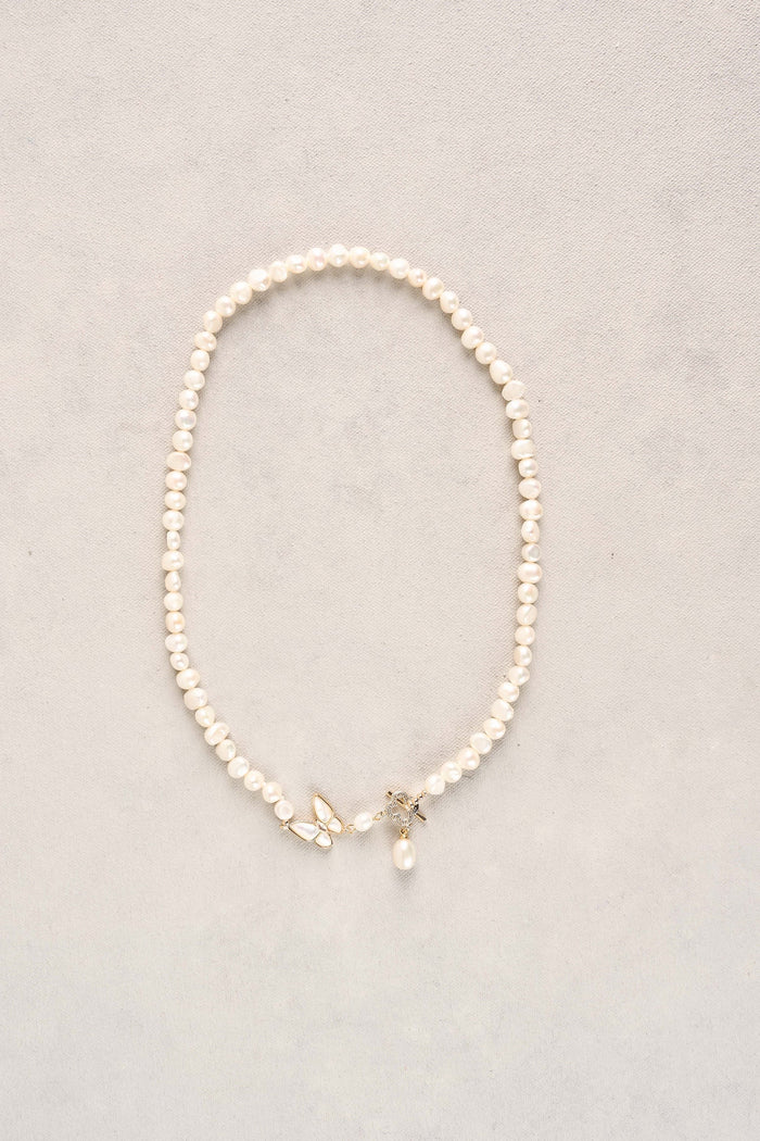 Butterfly Pearl Necklace - Gold