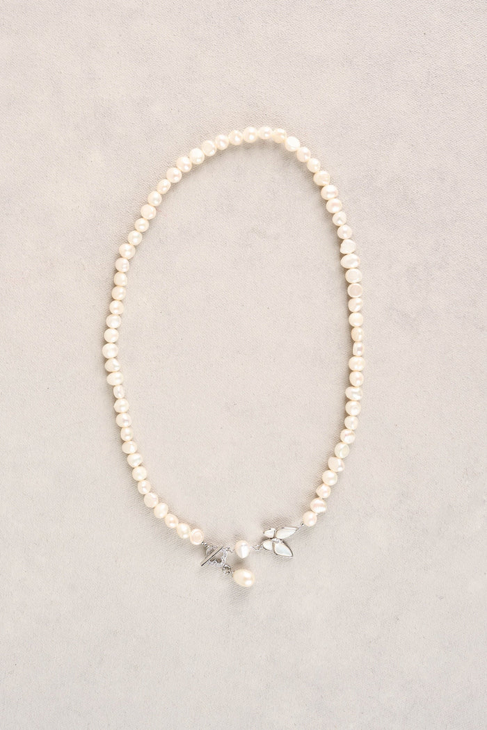 Butterfly Pearl Necklace - Silver