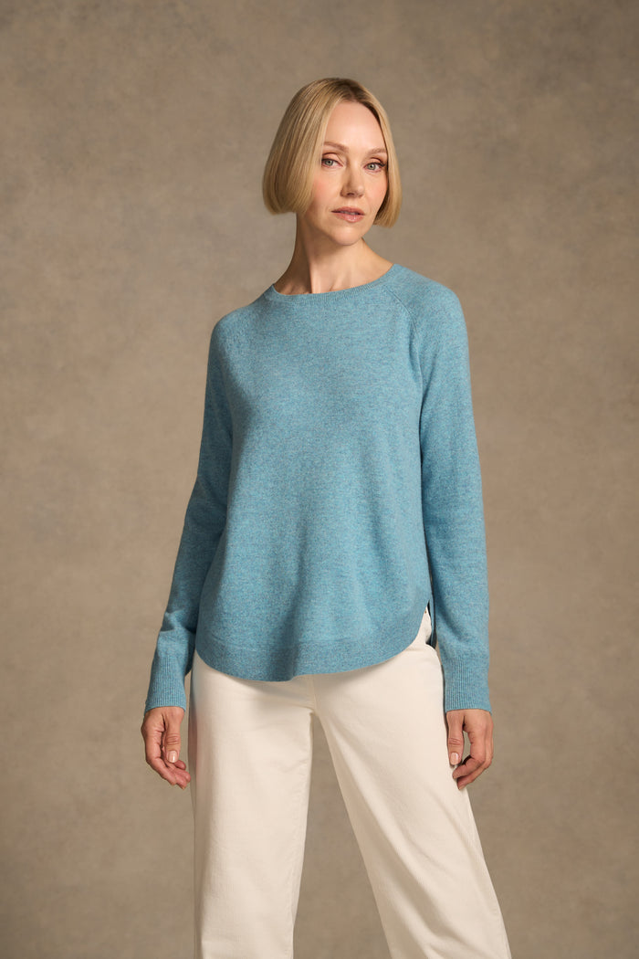 Button Detail Merino Jumper - Aqua Marle