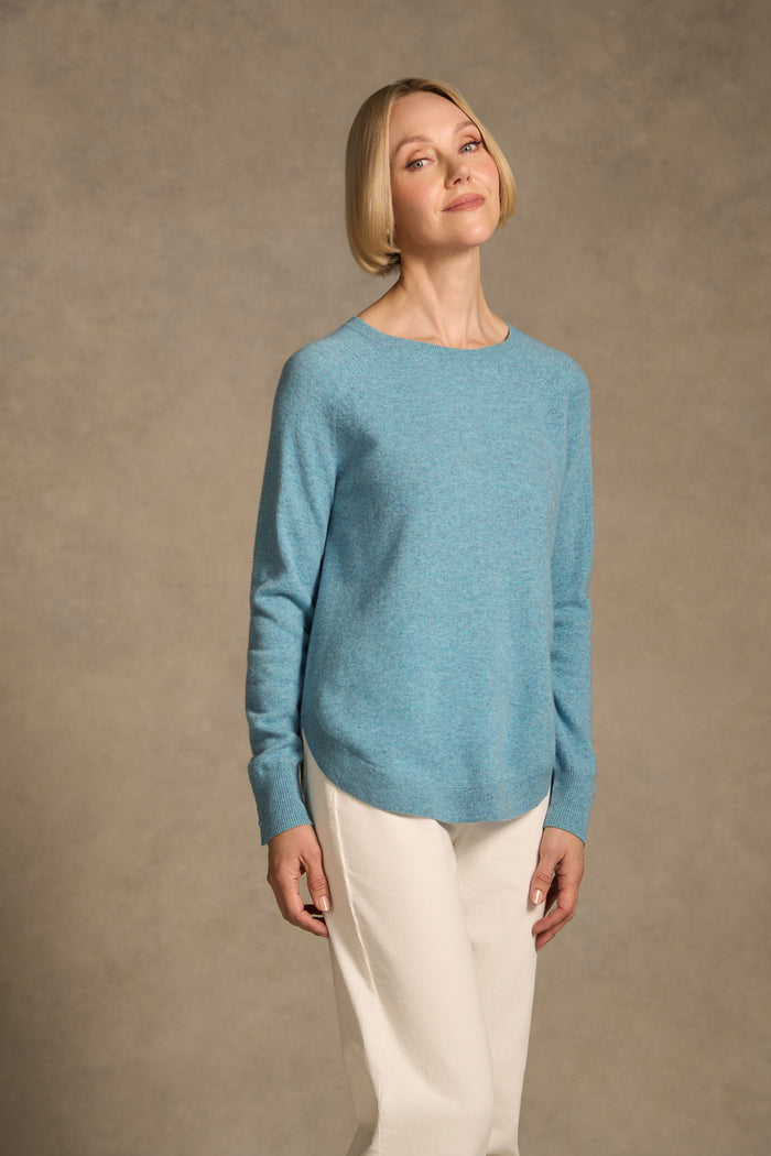 Button Detail Merino Jumper - Aqua Marle