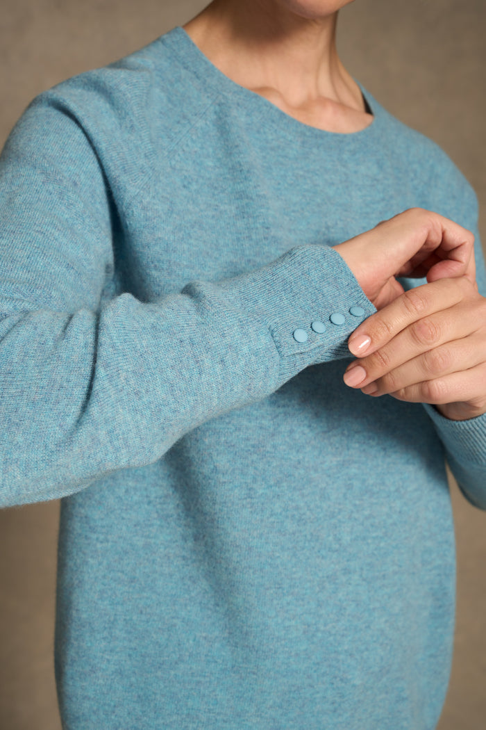 Button Detail Merino Jumper - Aqua Marle
