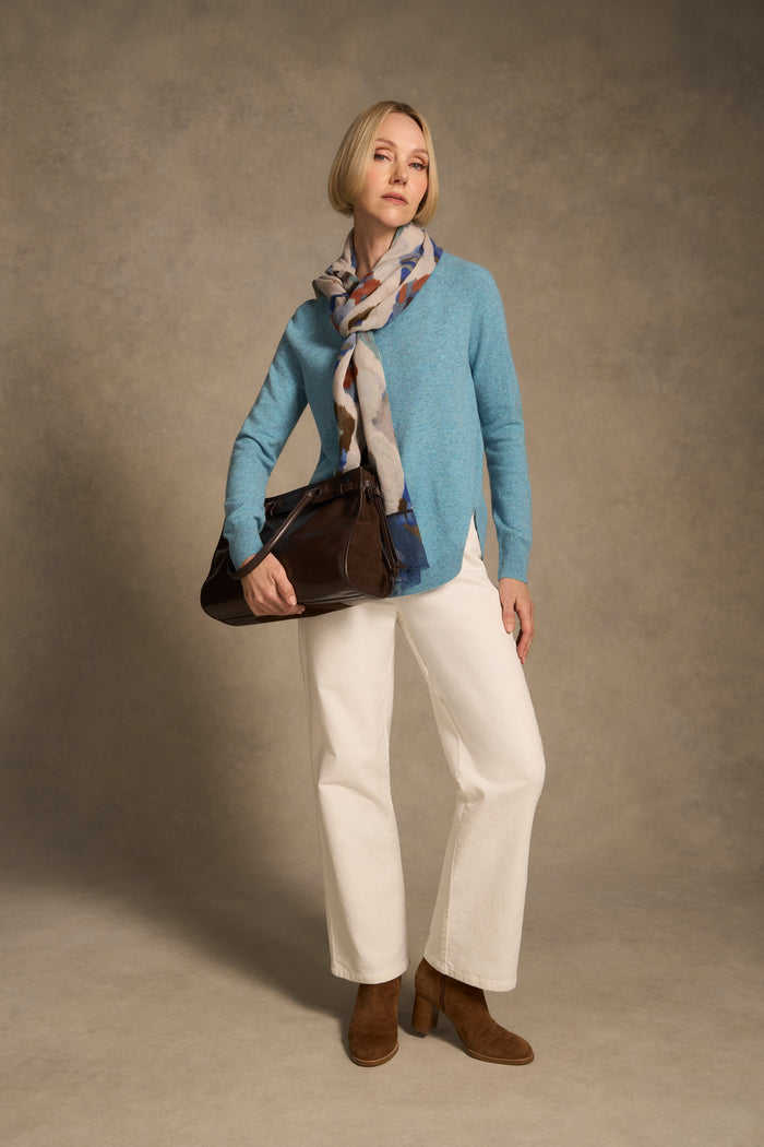 Button Detail Merino Jumper - Aqua Marle