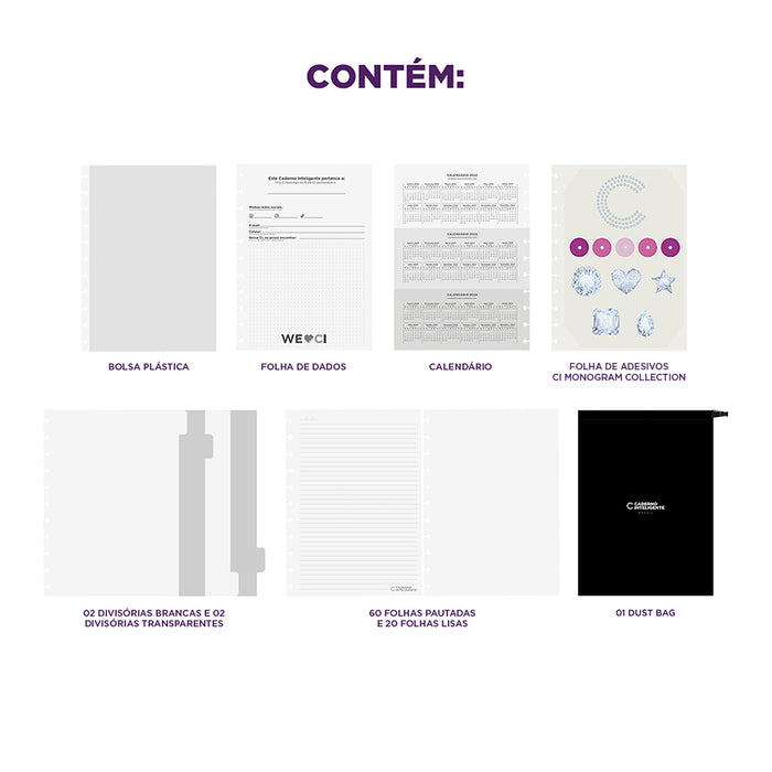 Conteúdo do Caderno Monogram Collection by Swarovski.