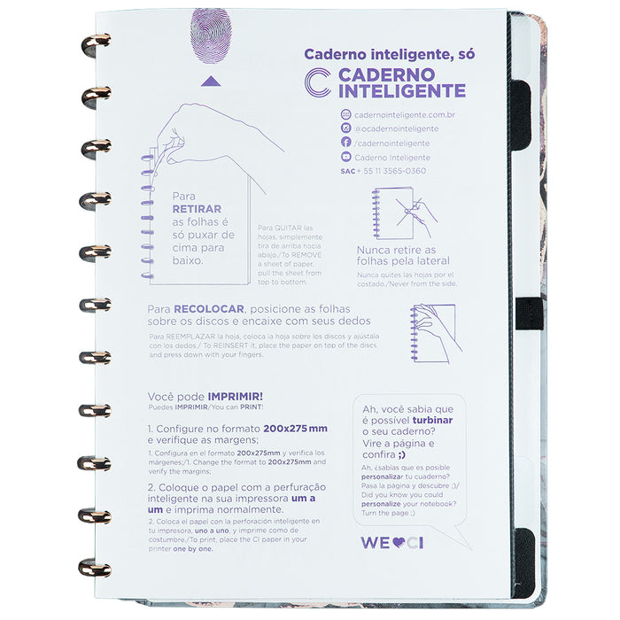 Folha de informações do Caderno Deluxe Onyx Grande.