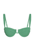 Green textured bikini top with underwire and adjustable straps