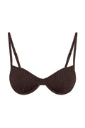 Front view of Capri Top in Espresso Wide Rib with underwire cups, ribbed fabric and adjustable straps on white background
