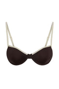 Front view of Capri Top in espresso and ivory showcasing underwire cups and adjustable straps on a white background