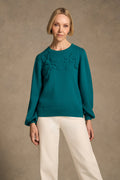 Cascading Appliqué Knit - Teal Green