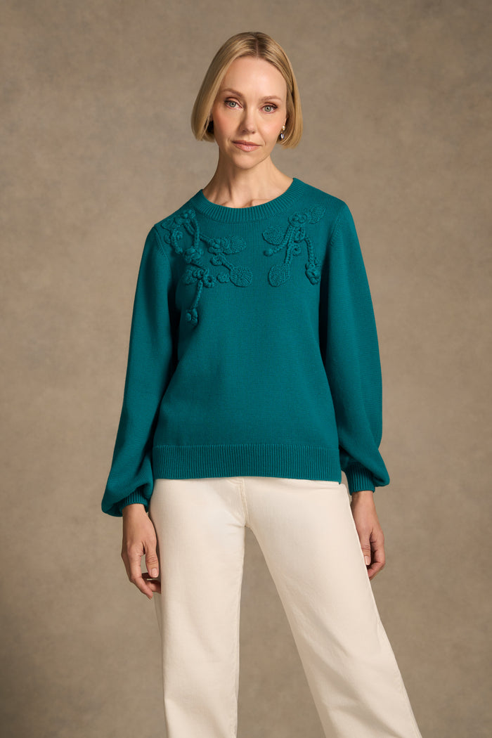 Cascading Appliqué Knit - Teal Green