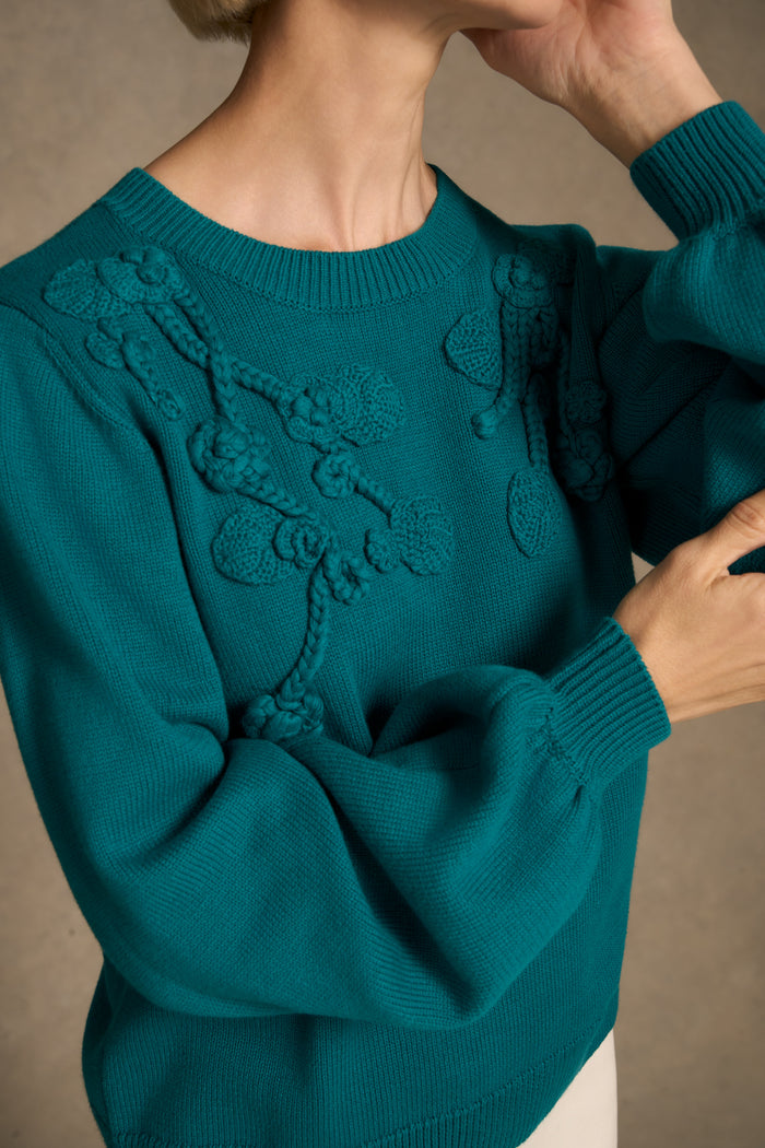 Cascading Appliqué Knit - Teal Green