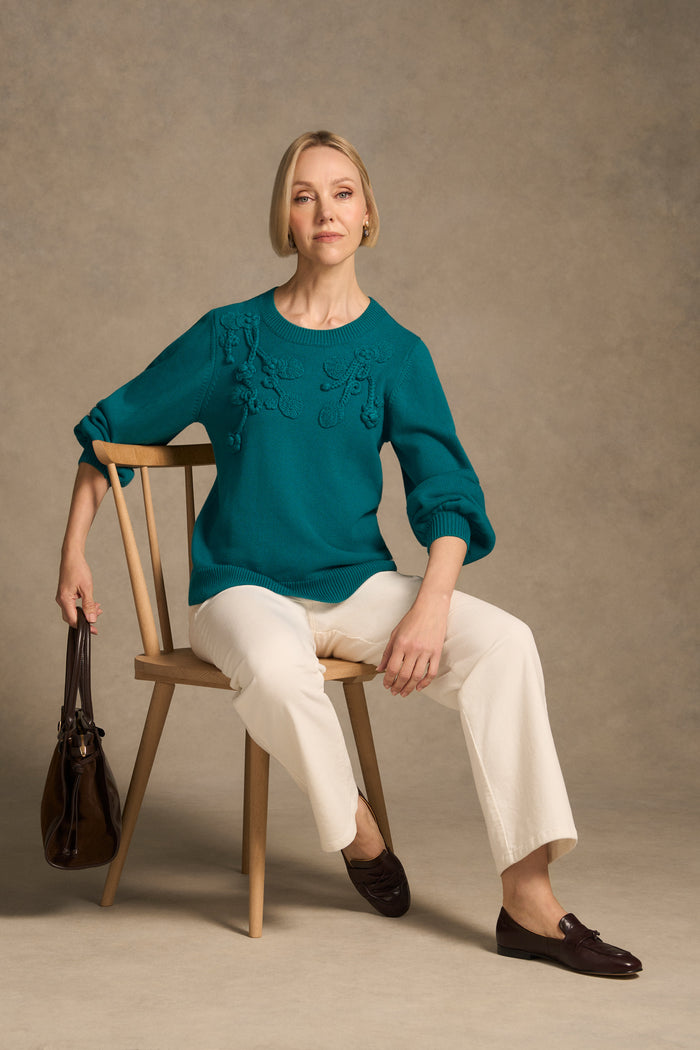 Cascading Appliqué Knit - Teal Green