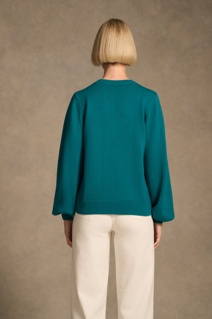 Cascading Appliqué Knit - Teal Green