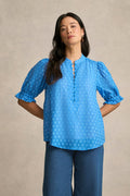 Clipped Jacquard Blouse - Cerulean Jacquard