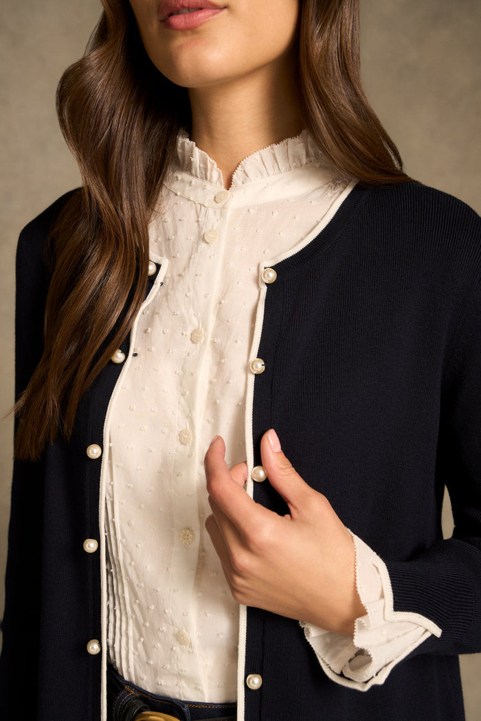 Contrast Rib Cardigan - French Navy / White