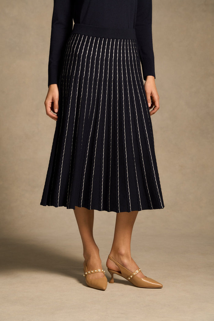 Cotton Lyocell Skirt - French Navy / White