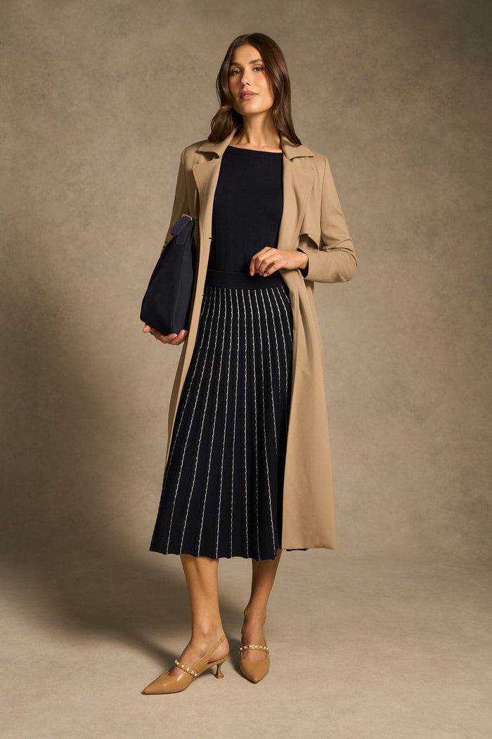 Cotton Lyocell Skirt - French Navy / White