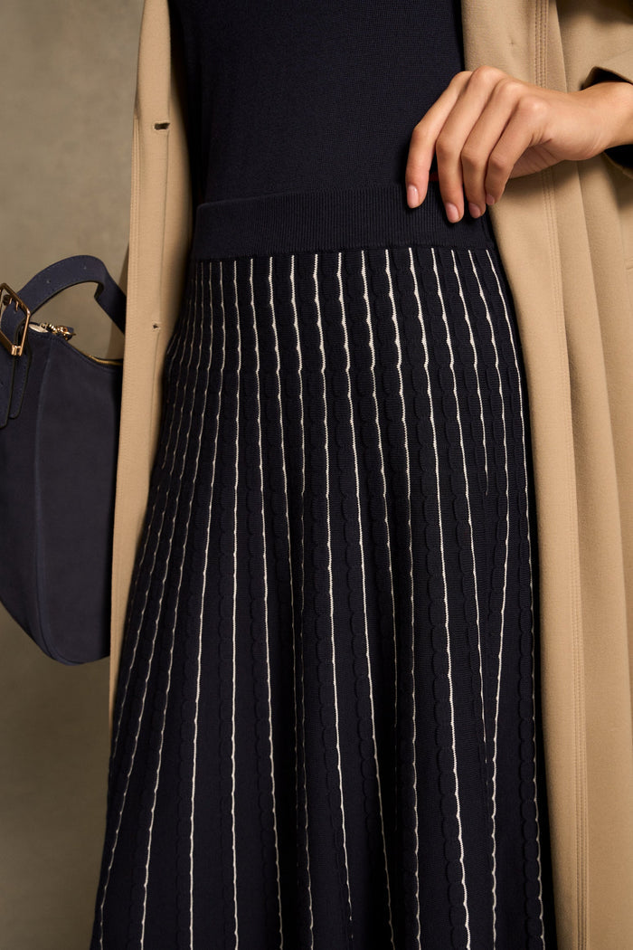 Cotton Lyocell Skirt - French Navy / White