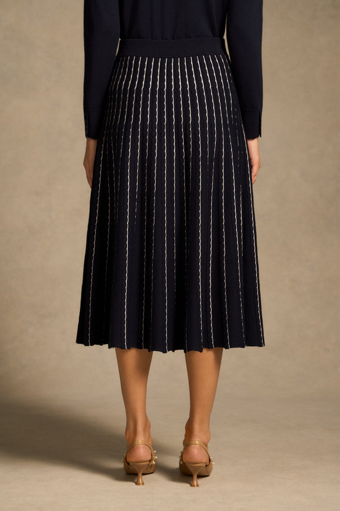 Cotton Lyocell Skirt - French Navy / White