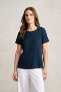 Crinkle Cotton T-Shirt - Navy