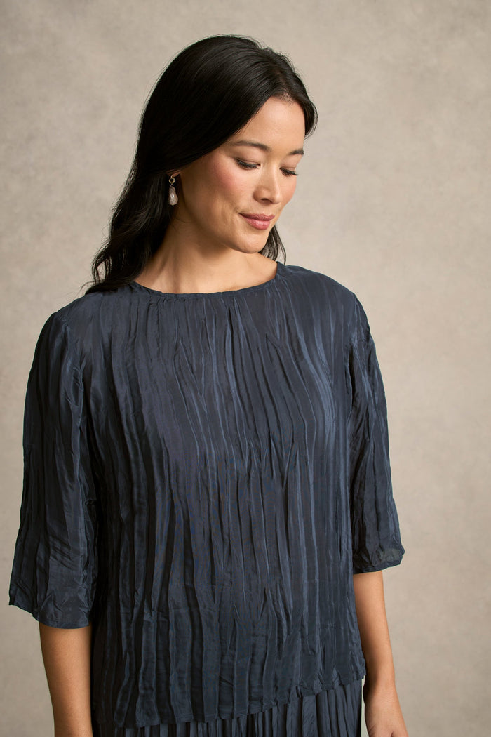 Crinkle Textured Blouse - Ink
