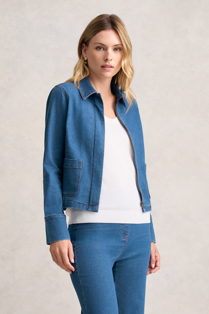 CROPPED DENIM JACKET - DARK DENIM