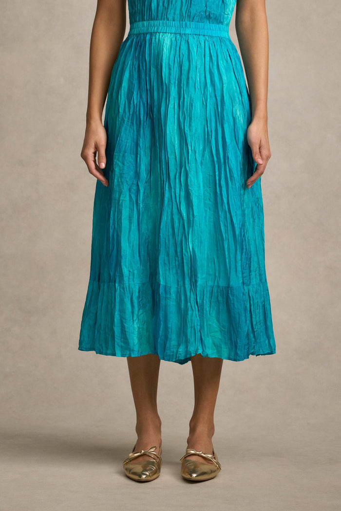 Crushed Midi Skirt - Tidal Drift Print