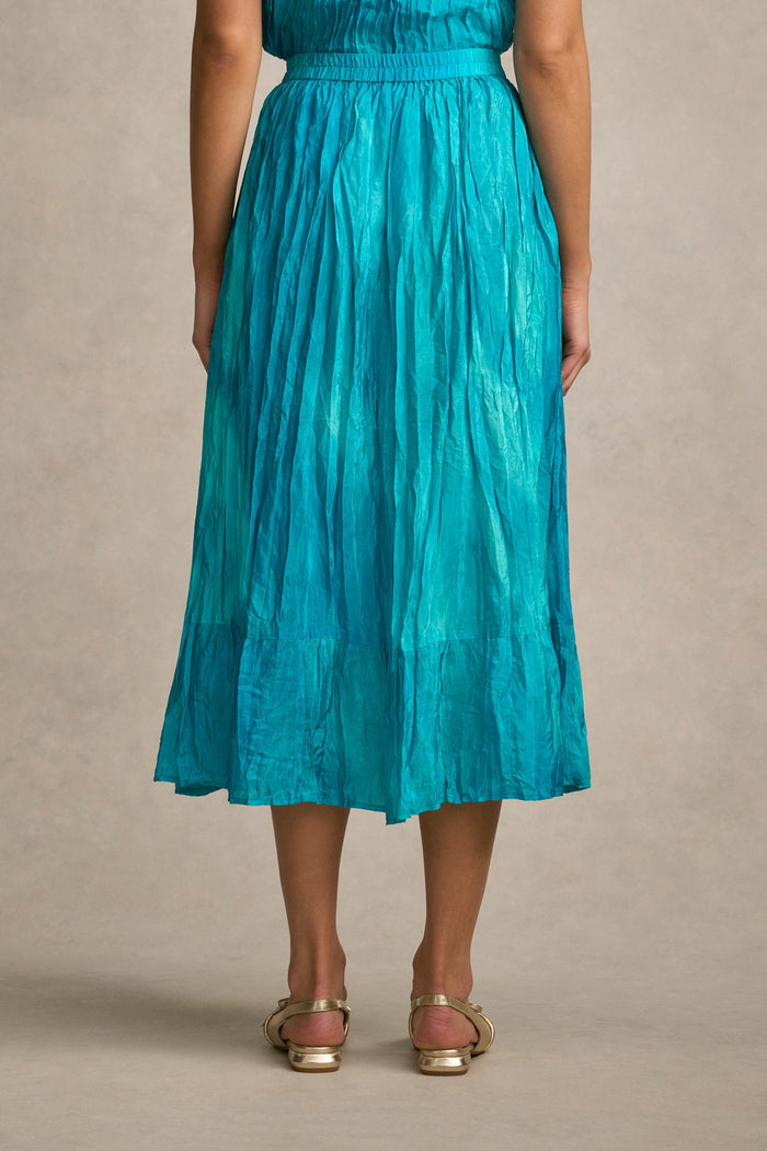 Crushed Midi Skirt - Tidal Drift Print