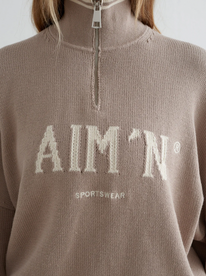 Dark Clay College Knit Half Zip