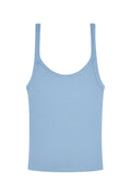 Front view of Devin Tank Long in sky blue showing scoop neckline and thin rib texture on white background
