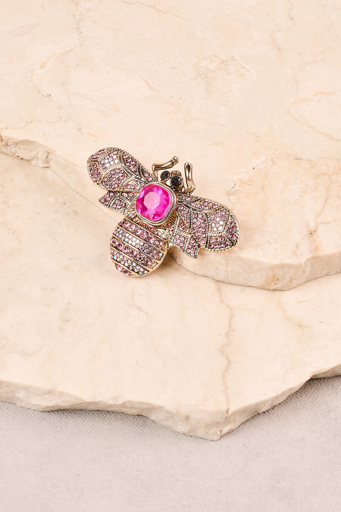 Diamante Bee Brooch - Pink
