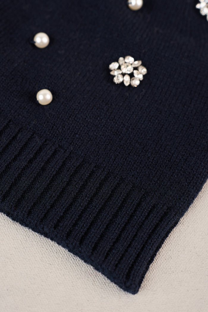 Diamante Embellished Beanie - Navy