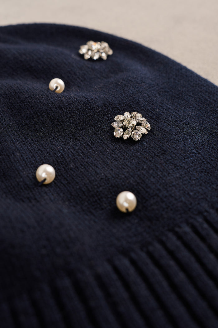 Diamante Embellished Beanie - Navy