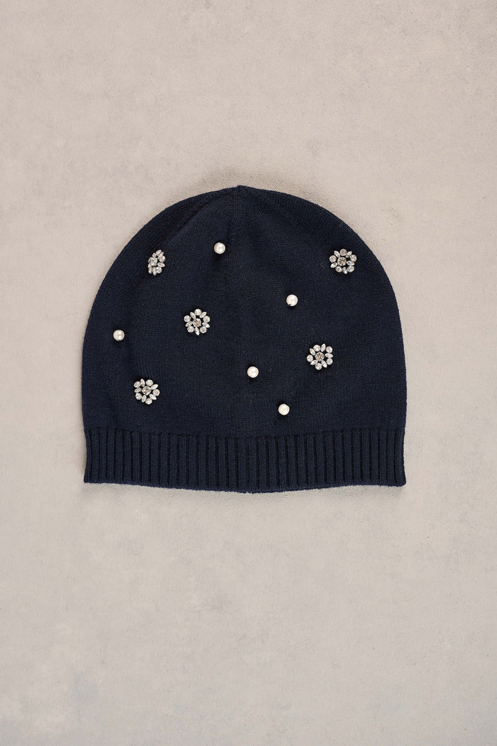 Diamante Embellished Beanie - Navy