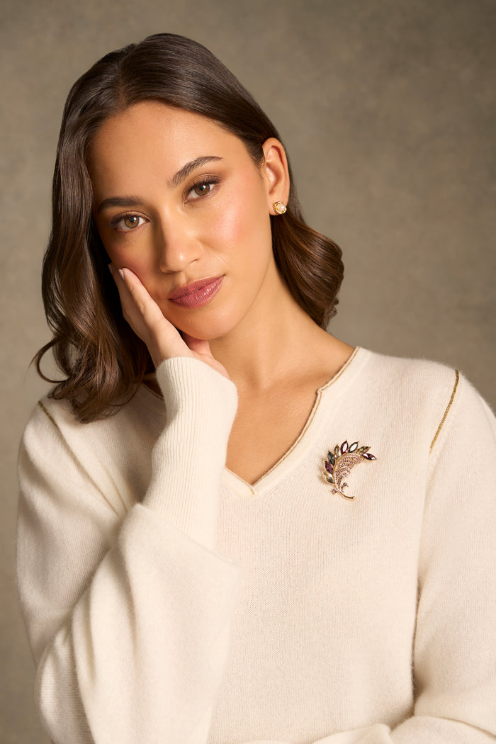 Diamante Leaf Brooch - Multicolour