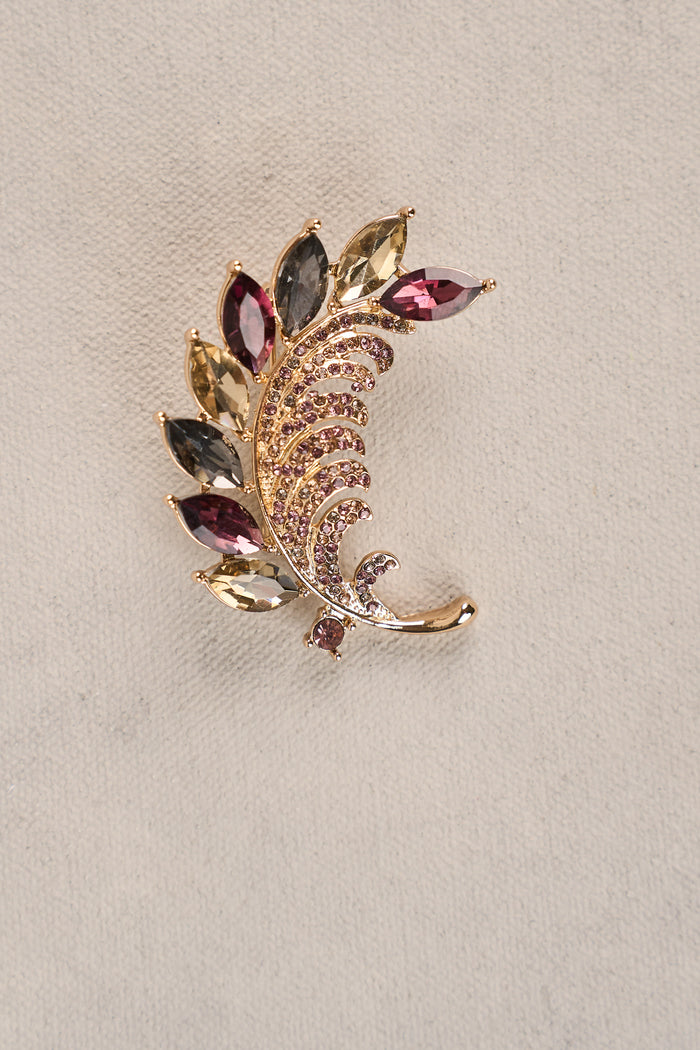 Diamante Leaf Brooch - Multicolour