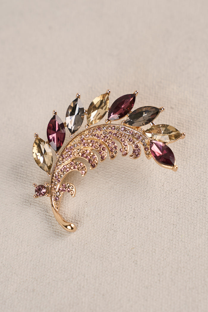 Diamante Leaf Brooch - Multicolour