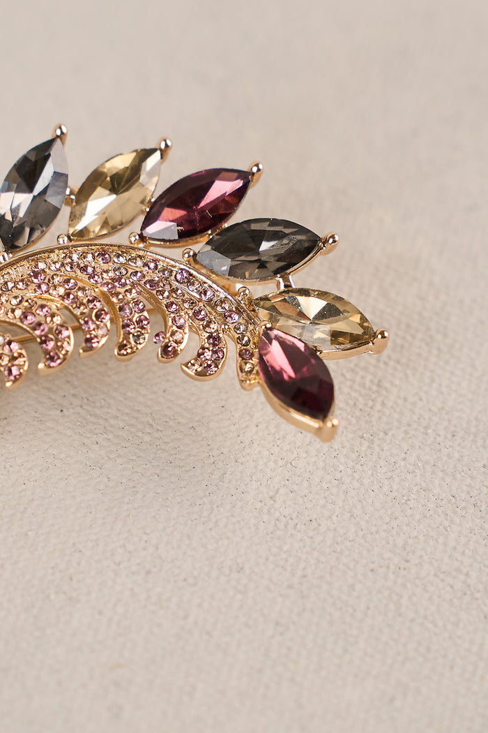 Diamante Leaf Brooch - Multicolour