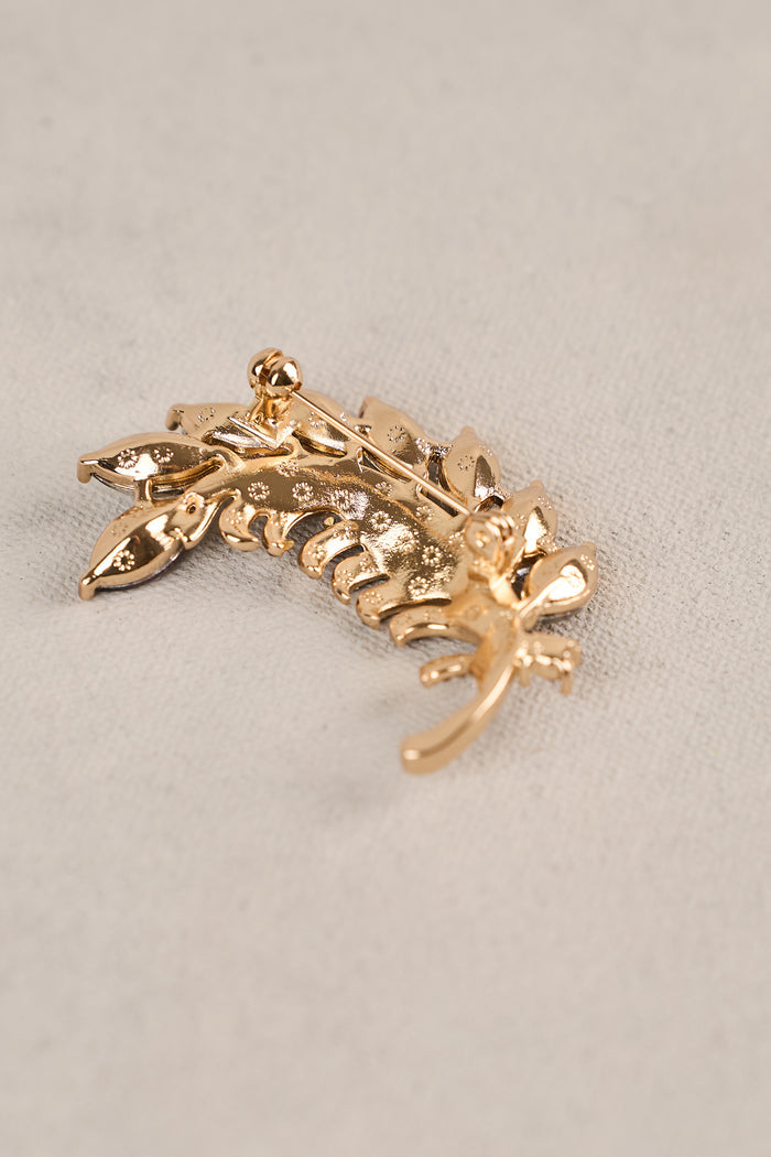 Diamante Leaf Brooch - Multicolour