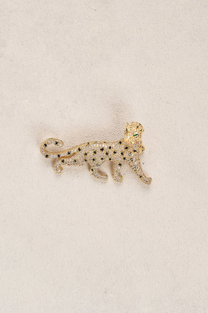 Diamante Panther Brooch - Gold
