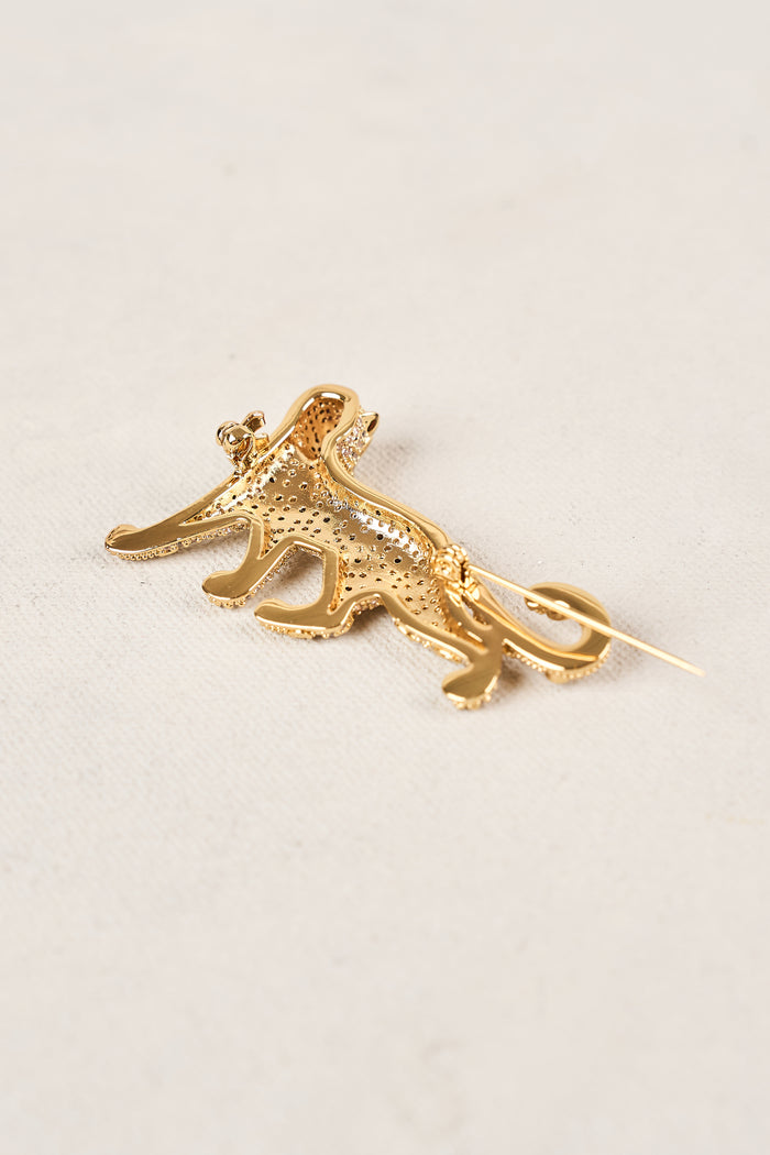 Diamante Panther Brooch - Gold