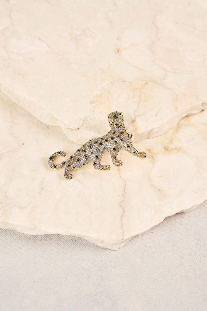 Diamante Panther Brooch - Gold