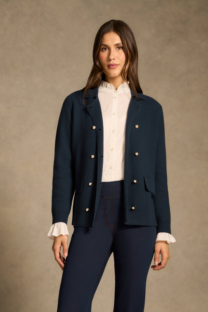 Double Breast Wool Cardi - Ink