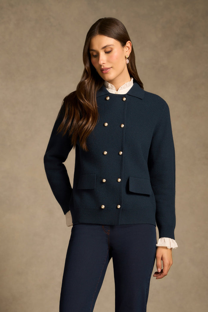 Double Breast Wool Cardi - Ink
