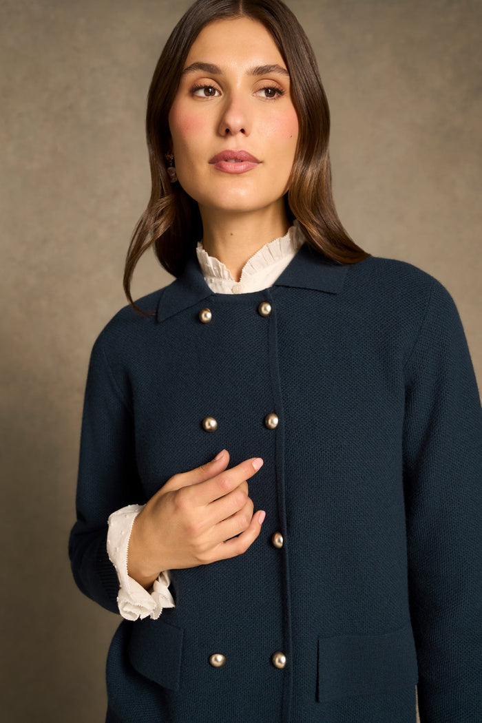 Double Breast Wool Cardi - Ink