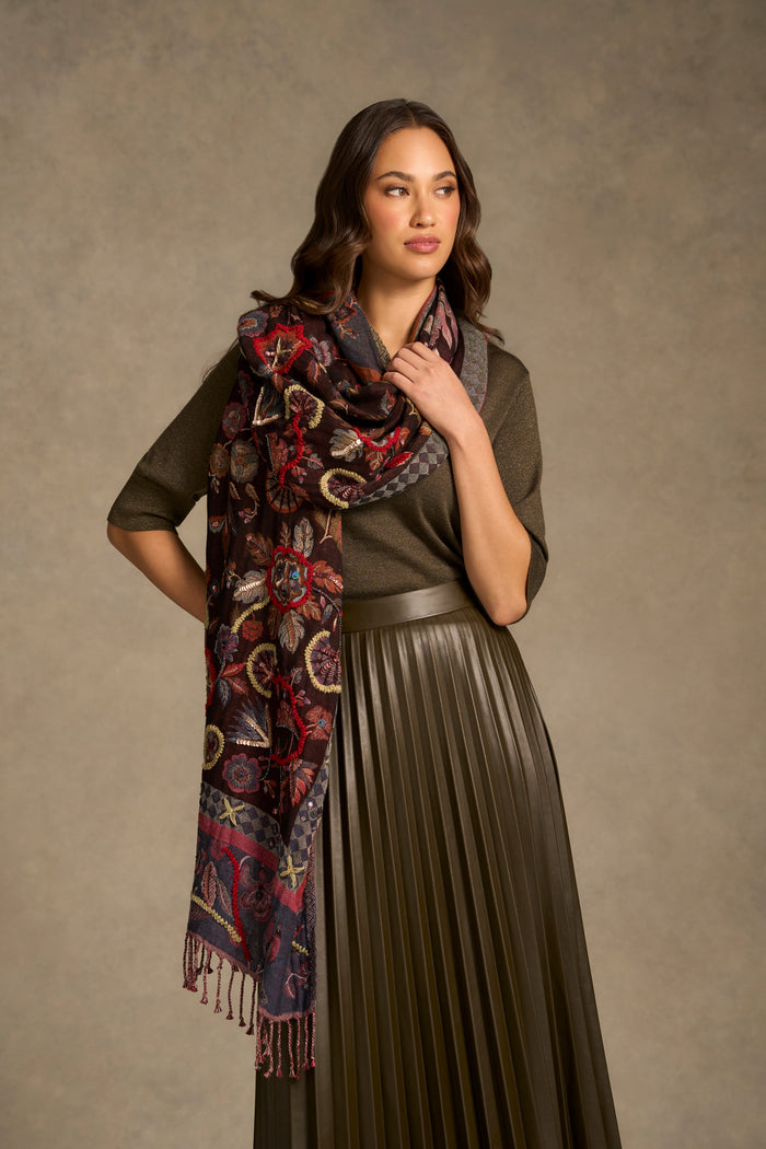 Embellished Jacquard Scarf - Multicolour