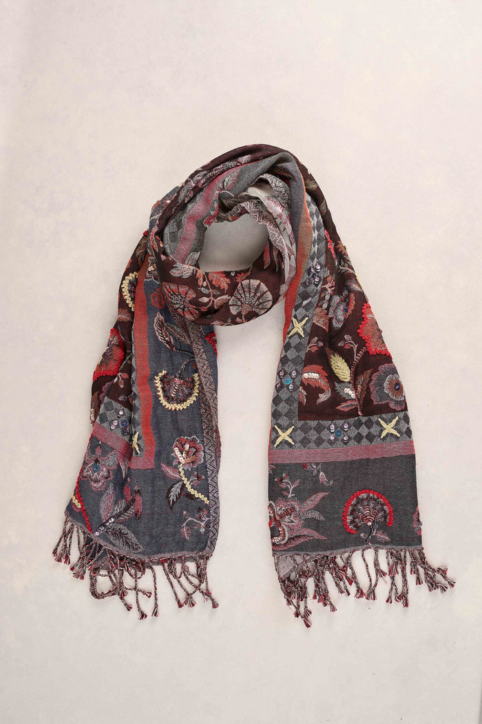 Embellished Jacquard Scarf - Multicolour