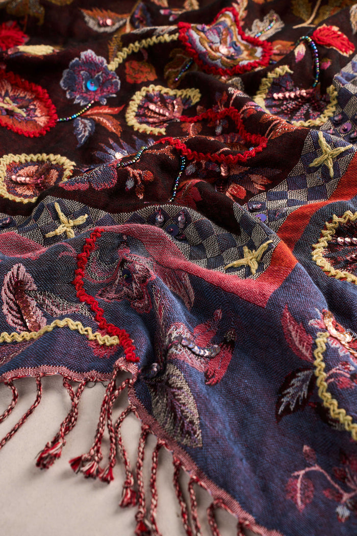 Embellished Jacquard Scarf - Multicolour