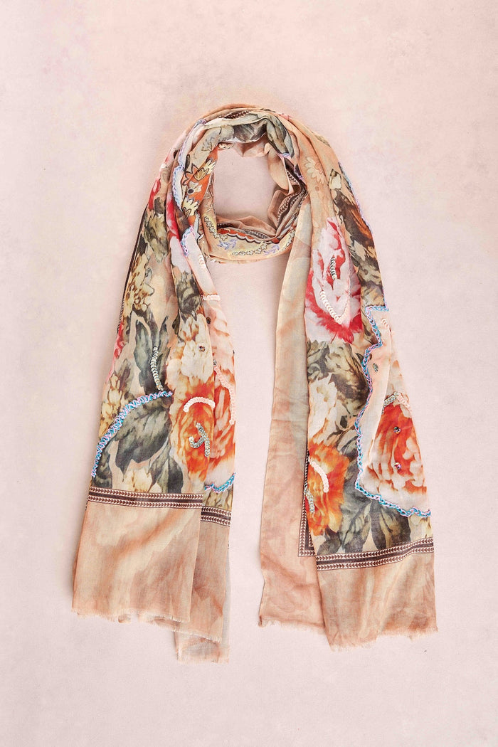 Embellished Roses Scarf - Multi