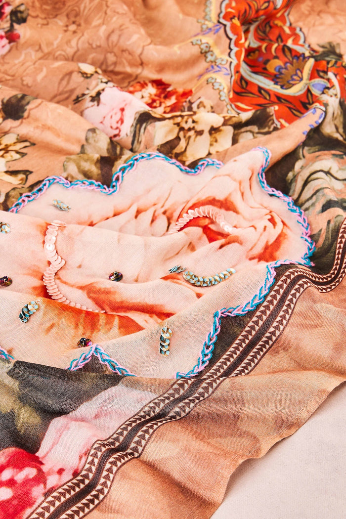 Embellished Roses Scarf - Multi