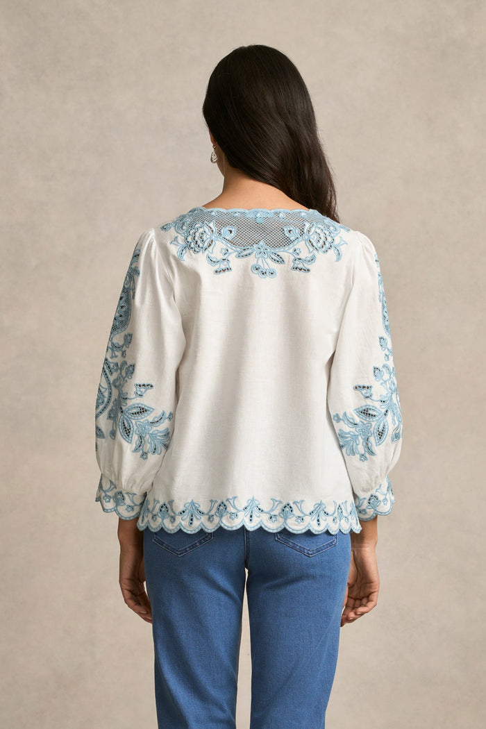 Embroidered Linen Blouse - Soft Chambray